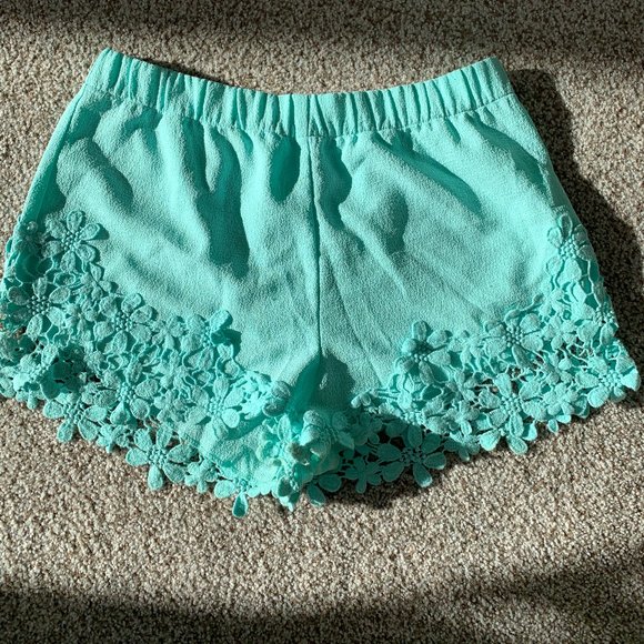 Zara - teal shorts with embroidered hem - Picture 1 of 6
